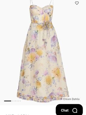 Cream Floral Bridal Dress with Pastel Dahlia Print